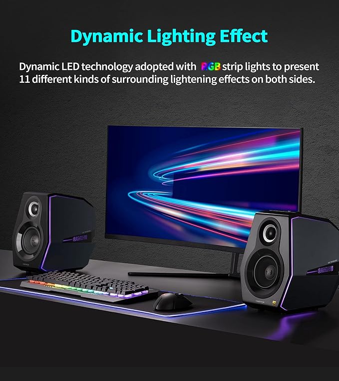 HECATE G5000 Bluetooth Computer Gaming Speakers Hi-Res Audio Wireless Desktop Speakers 88W RMS Powered Bluetooth 3.5mm AUX USB Optical Coaxial Inputs for PC/PS4/PS5/Laptop/TV RGB Light