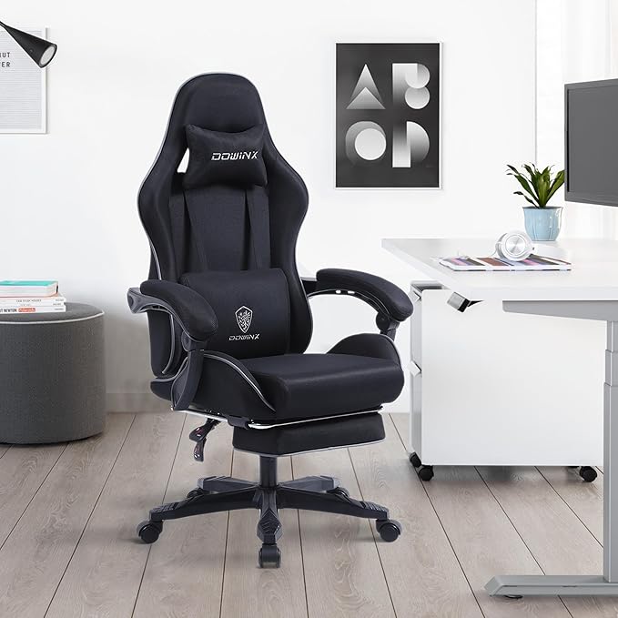 Dowinx 5TE8 Gaming Chair Fabric with Pocket Spring Cushion Massage Game Chair Cloth with Headrest Ergonomic Computer Chair with Footrest 290LBS