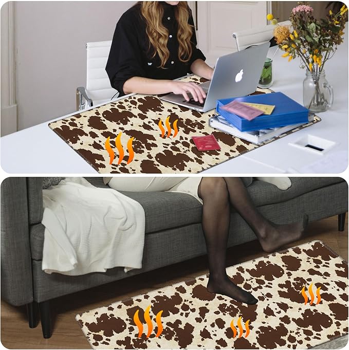 Warm Desk Pad Warm Mouse Pad Gaming Office Desk Matwith 3 Levels Heated &amp 3 Hours Auto Shut - 23.6 x 14.2 inch PU Leather Laptop Keyboard Mat for Home Office Hand WarmerBrown Cow Print Pattern