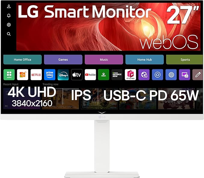 LG 27U730SA-W 27-Inch Smart 4K UHD (3840 x 2160) IPS Computer Monitor HDR10 Built-in Speaker Screen Share Bluetooth Remote Control HDMI USB Type-C PD 65W Tilt/Height/Swivel/Pivot Stand White
