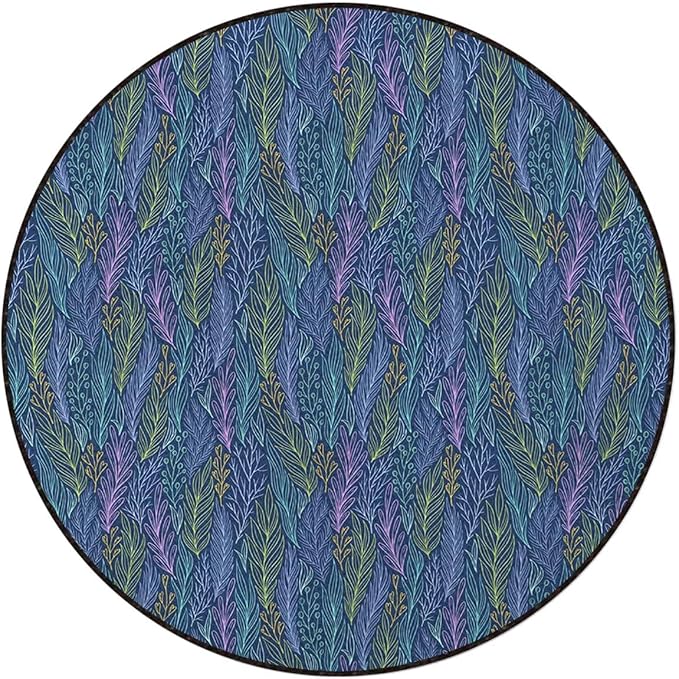 Magenta Round Area Rug Washable Indoor Throw Rugs for Living Room Bedroom Feathers Boho Pattern Repeating Sixties Diameter 51 in