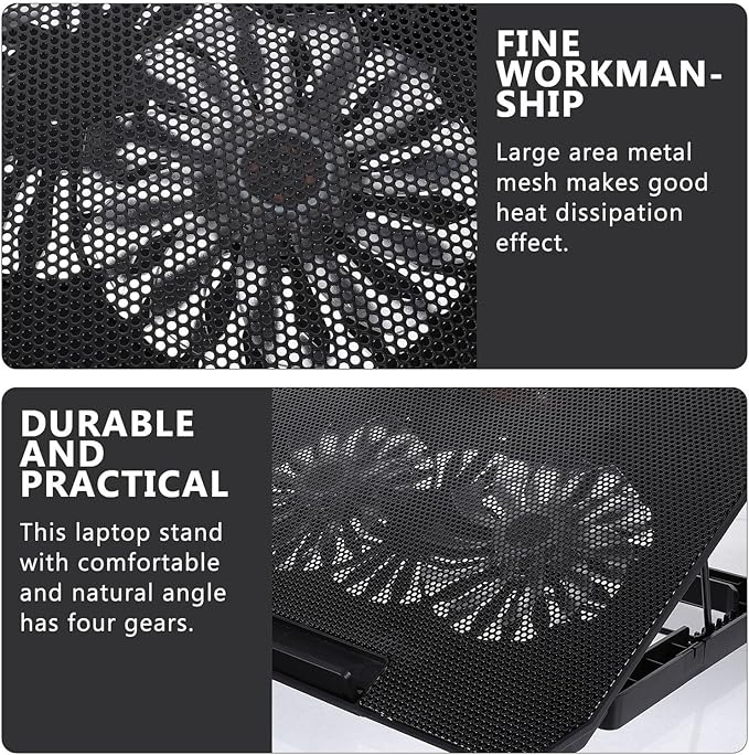 Kisangel Laptop Radiator Cooling Stand for Laptops USB Powered Metal Mesh Heat Dissipation Pad with Dual-core Fans Stable and Ergonomic Notebook Cooler for Gaming and Work