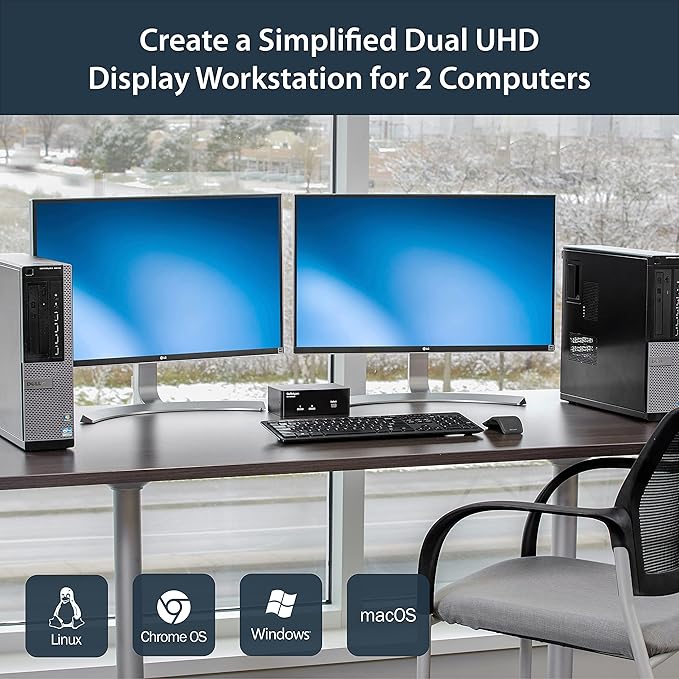 StarTech.com 2-Port DisplayPort KVM Switch - Dual-Monitor - 4K 60 - with Audio &amp USB Peripheral Support - DP 1.2 - USB Hub TAA (SV231DPDDUA2)