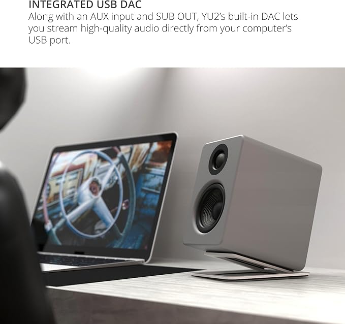 Kanto YU2MG PC Gaming Desktop Speakers | 3 Composite Drivers | 3/4 Silk Dome Tweeter | Class D Amplifier | 100 Watts | Built-in USB DAC | Subwoofer Output | Pair | Matte Grey