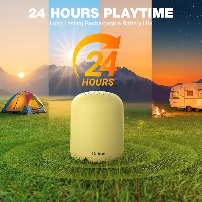 Bobtot Portable Bluetooth Speakers Wireless Waterproof Shower Speaker with 24H Playtime Loud Stereo Sound TWS Built-in Microphone Small Size with Carry Lanyard Yellow