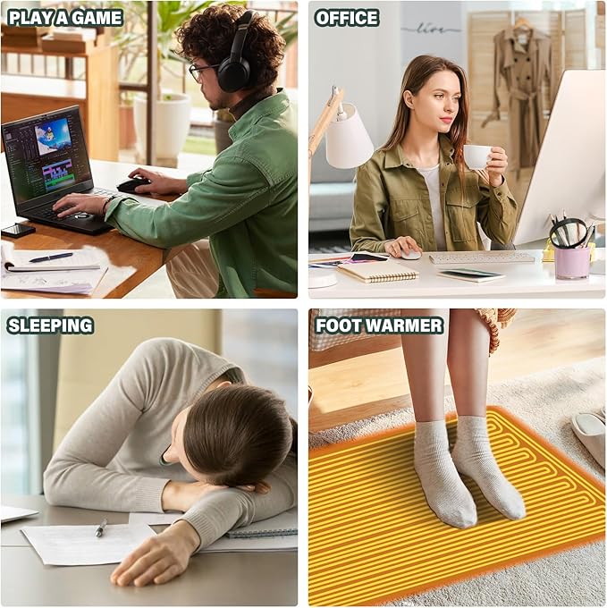 Husky Puppy White Black Print Heated Mouse Pad Large Non-Slip PU Leather Desk Mat with 3 Heating Levels &amp 3 Hours Auto Shut-Off for Home Winter Office