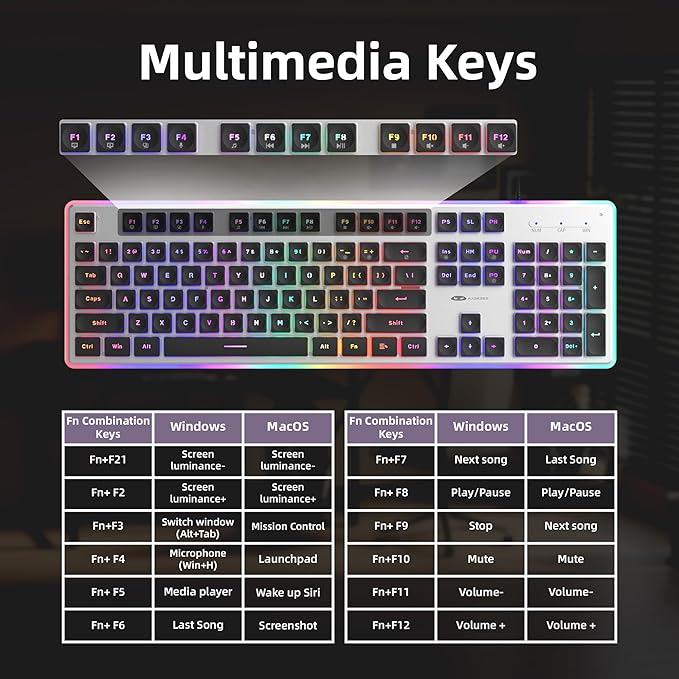 Camiysn Gaming Creamy Keyboard and Mouse Black 104 Keys RGB and 6 Speed RGB Mouse Combo Pudding Keycaps Silent Computer Keyboard for Computer/PC/Laptop/Mac/Windows/Office