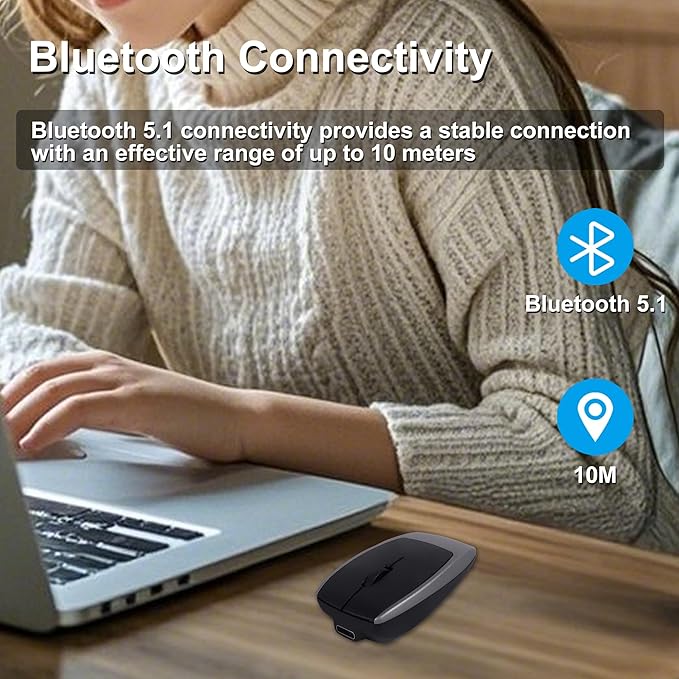 Bluetooth Mouse Rechargeable Portable Mini Computer Mice with TF Card Reader 3 Adjustable DPI Optical Lightweight Silent Wireless Mouse for Laptop Tablet Cell Phone Windows Mac OS Android iOS Grey