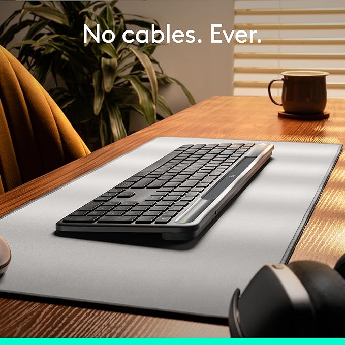 Logitech Signature Slim Solar+ Wireless Bluetooth Keyboard K980 Solar and Artificial Light Powered Up to 10 Years Battery Life Customizable Keys - Graphite