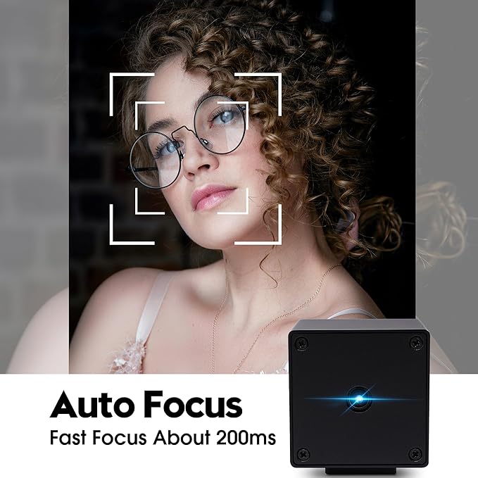 USB Camera 48MP Webcam Ultra HD Autofocus 70 Degree Lens with Metal Case200ms Fast Automatically Focus Clear USB Camera Plug and Play for PC Raspberry Pi Jetson Nano Laptop Prototype Camera