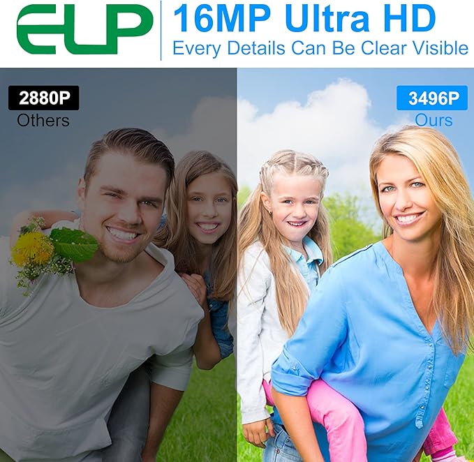 ELP 16mp Wide Angle USB Camera for Computer 180degree Fisheye Lens Webcam Board Mini UVC USB2.0 4K Video Lightburn Camera Modulewith 3.3ft/1m Cable for Laptop PC Raspberry Pi Jetson Nano