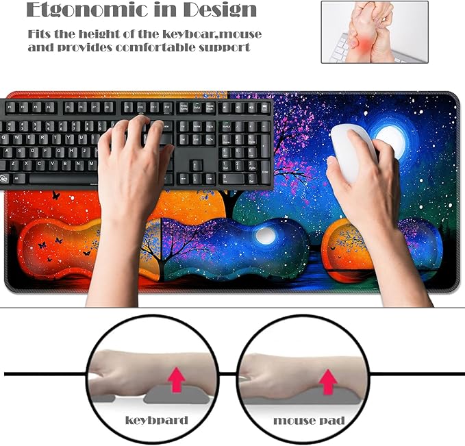 Ergonomic Keyboard Wrist Rest &amp Mouse Pad Wrist Rest SetXL Gaming Desk Mat 31.5x 11.8Non-Slip BaseMemory FoamEasy Typing Pain Relief for Office &amp HomeButterfly Tree