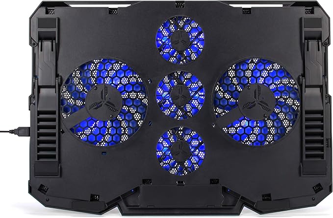 Enhance Cryogen Gaming Laptop Cooling Pad - Fits up to 17 inch Computer - Adjustable Laptop Cooling Stand with 5 Ultra Quiet Cooler Fans 2 USB Ports and LED Lighting - Slim Portable Design 2500 RPM