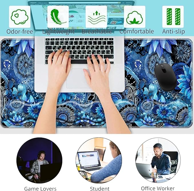 Keyboard Wrist Rest+Mouse Wrist Pad+Desk Pad SetMemory Foam Ergonomic Easy Typing Pain Relief for Computer Laptop Office Home - Mandala