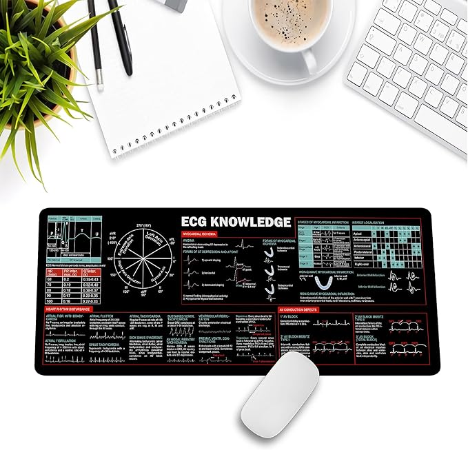 ECG Mouse Pad for Nurses Cardiology Cheat Sheet EKG Reference Guide for Medical Students RN Gift ICU Desk Accessory Essential Computer Accessories for Study Work and Reference Purposes NNA
