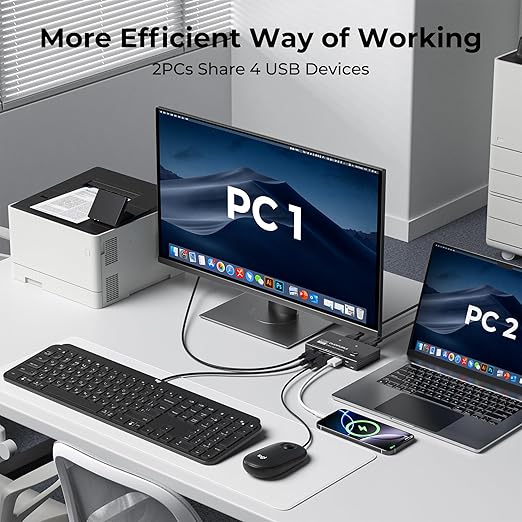 USB 3.0 Switch 2 Computers Sharing USB C &amp A DevicesEasy One-Click Device Switching with USB-C Cable &amp USB-A CableUSB Switch Hub Share Keyboard Mouse Printer Scanner(USB3.0 2in4out)