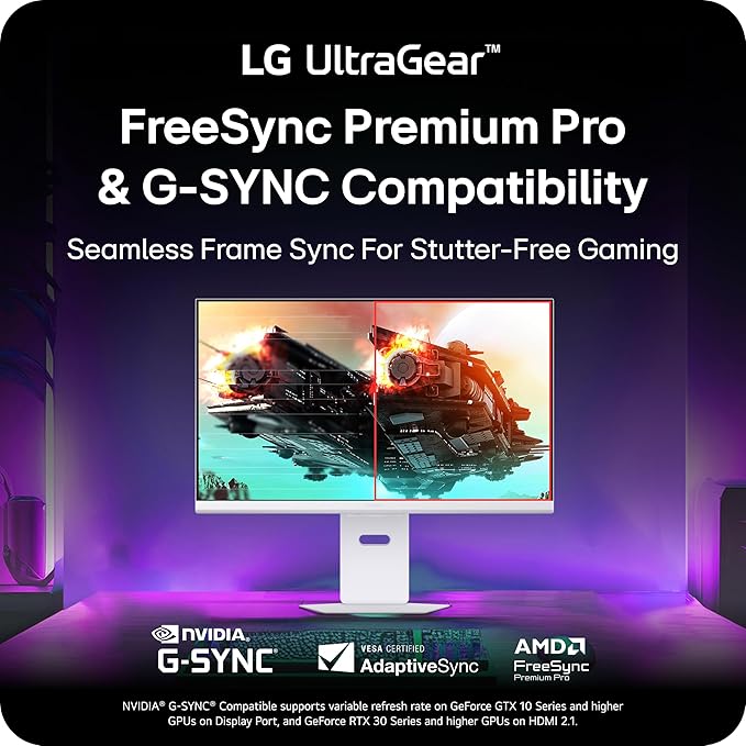 LG 32G810SA-W 32-inch Ultragear 4K UHD (3840 x 2160) IPS Gaming Monitor 144Hz 1ms NVIDIA G-Sync Compatible AMD FreeSync Premium VESA DisplayHDR 400 HDMI DisplayPort USB Type-C White