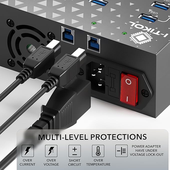 20 - Port USB 3.0 Splitter Hub with Power Supply - High Speed Data Transfer for Desktop Laptop HDD PC - Expand and Speed Up to 5 Gbps 110W - Industrial Grade Hub Compatible with External Drives
