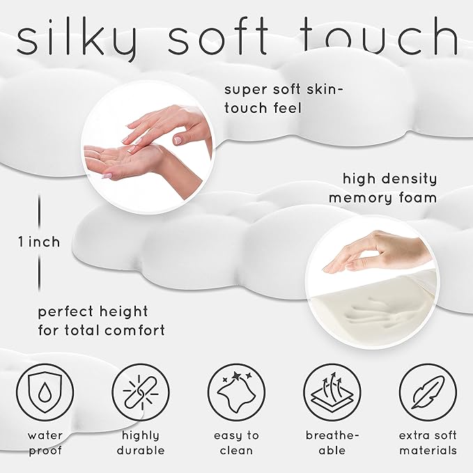 Qloud Cloud Wrist Rest Keyboard Wrist Rest for Computer Keyboard Pad Cloud Keyboard Wrist Rest Wrist Pad for Keyboard Memory Foam Non Slip Base Comes with Mouse Pad - White