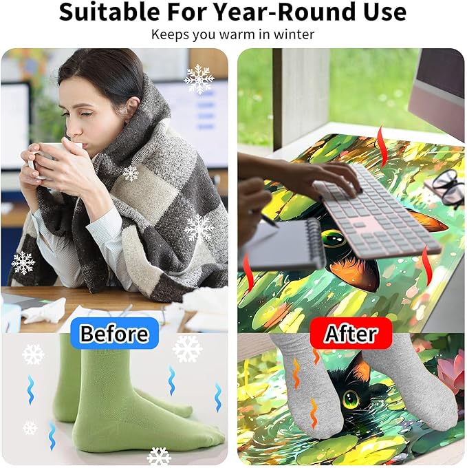 Warm Desk PadHeated Desk PadOffice Mat3 Heating Levels &amp 3 Hours Auto Shut-Off31.5*13 Gaming Mouse Laptop Keyboard Leather Desk MatCartoon Lotus Cat