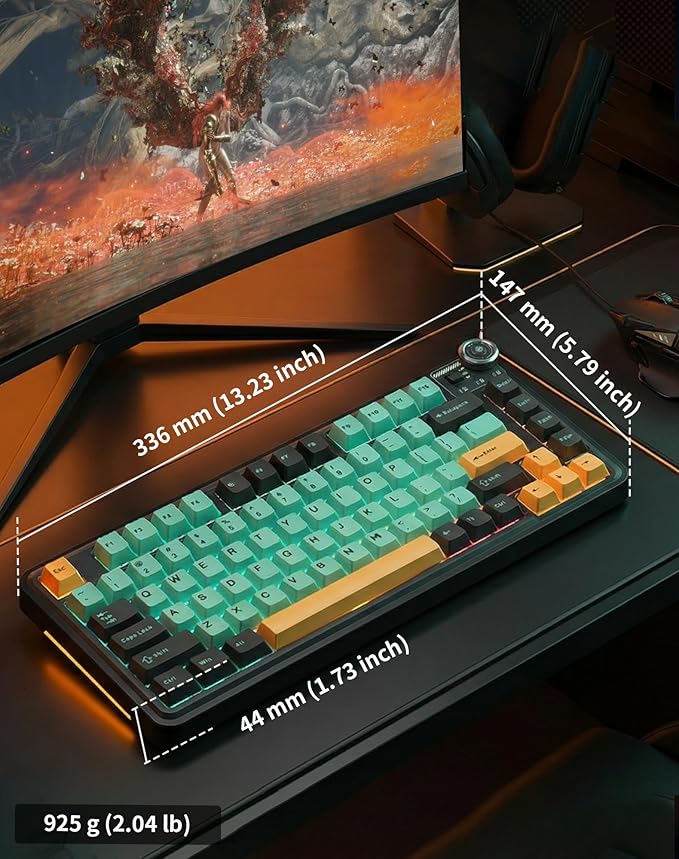 Aula AU75 Wireless Mechanical Keyboard Hot Swap Gasket Gaming Keyboard with Knob BT/2.4G/Wired Custom Keyboard 4000mAh Battery 75% Five-Layer Padding PBT Keycaps RGB Side-Strip for Win/Mac/PC