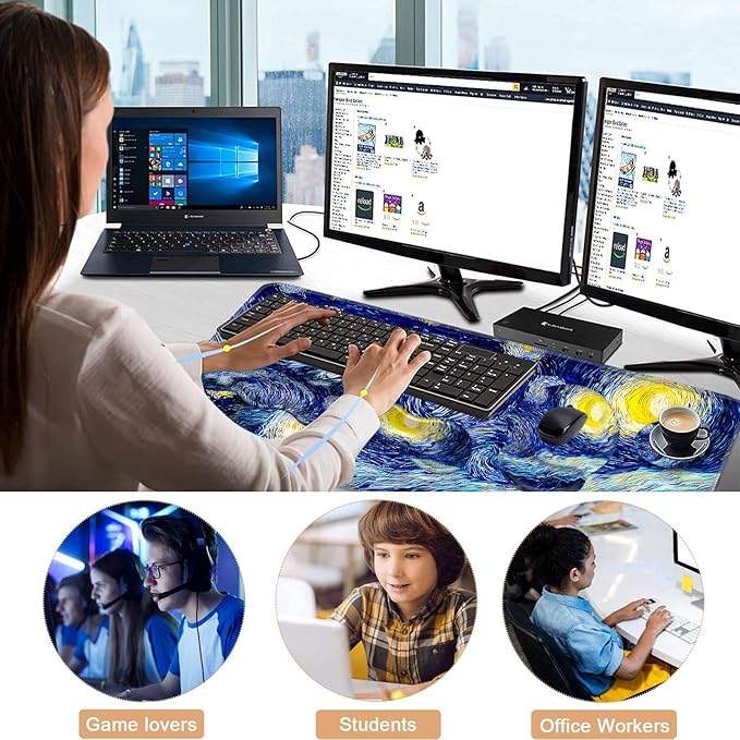 Mouse PadLarge Pink Desk Mat 4in1 XXL Mousepad + Keyboard Wrist Rest+Mouse Wrist Rest+Coaster Set with Ergonomic Desk Pad for Home Office Table Computer-Abstract Night Sky