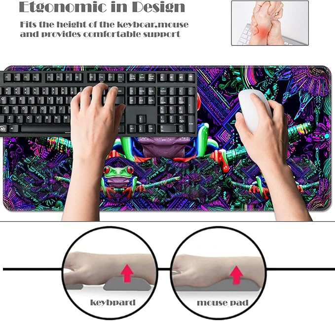 Ergonomic Keyboard Wrist Rest &amp Mouse Pad Wrist Rest SetXL Gaming Desk Mat 31.5x 11.8Non-Slip BaseMemory FoamEasy Typing Pain Relief for Office &amp HomeTree Frog