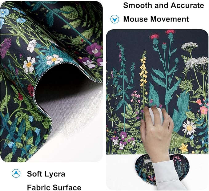 Keyboard Wrist Rest + Mouse Pad with Wrist Support + Desk Mat + Coaster 4 in 1 Set XXL Large Gaming Mousepad Cute Ergonomic Mouse Pads for Desk Computer Laptop Office Decor-Little Flowers