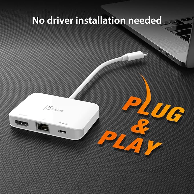j5create USB Type C to 4K HDMI and Gigabit Ethernet with PD 100W Pass-Through Charging for MacBook Pro MacBook Air Chromebook Surface Pro iPad Pro or USB-C Laptop (JCA351)
