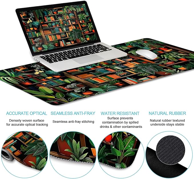 Book Mouse Pad Set Large Desk Matt for Desktop Ergonomic Mouse Pad with Wrist Rest Gaming Mouse Pad Wrist Support Keyboard Mat Cup Coaster Set Cute Office Desk Decor Accessories
