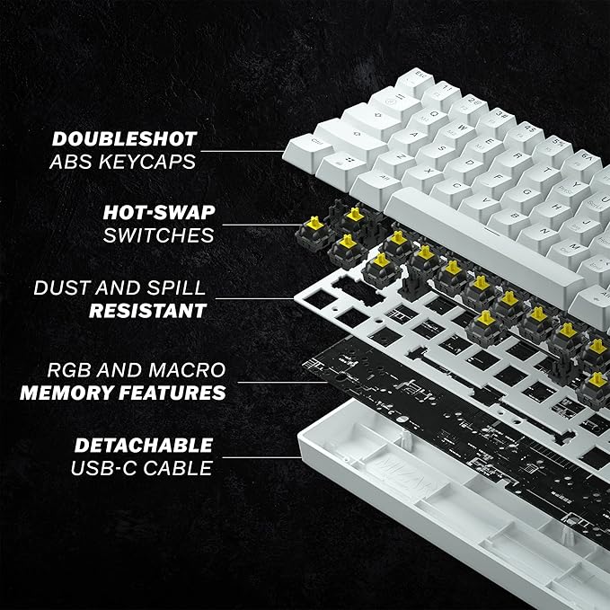 HK GAMING GK61s Mechanical Gaming Keyboard - 61 Keys Multi Color RGB Illuminated LED Backlit Wired Programmable for PC/Mac Gamer (Gateron Mechanical Yellow White)