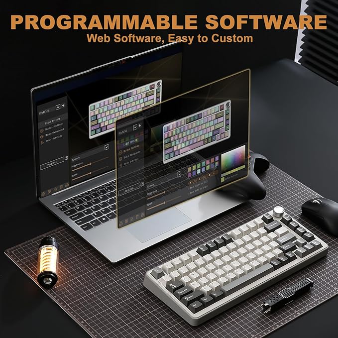 YUNZII B75 PRO Wireless Mechanical Keyboard75% Layout with KnobHot Swap Gasket Custom StructureCreamy Pre-lubed SwitchesRGB BacklitBluetooth/Type-C/2.4G for Win/Mac(Cocoa Cream V2 SwitchGrey)