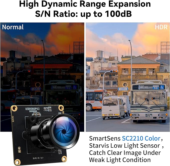 Starvis USB Camera Module 0.0001Lux Ultra Low Light H.264 HDR 1080P Security Webcam Module with 110° Wide Angle Lens Plug and Play for Linux Windows Raspberry Pi