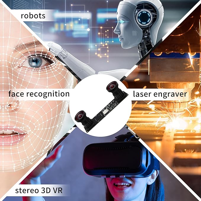 Magnolia 3D Stereo USB Camera 1080P 60FPS Webcam Dual Synchronized Lens with 113° Wide Angle View 4MP Lightburn Camera USB2.0 Plug &amp Play for VR/QR Codes Scanning/Face Recognition