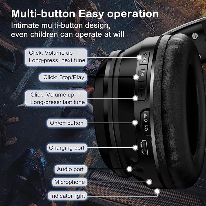 Bluetooth Cat Ear Headphones for Kids &amp Adults Wireless &amp Wired Mode Foldable Headset with Mic - Clear Sound Quality - RGB LED Light for Girls School Gaming for Phone/Laptop/PC/Tablet Blac