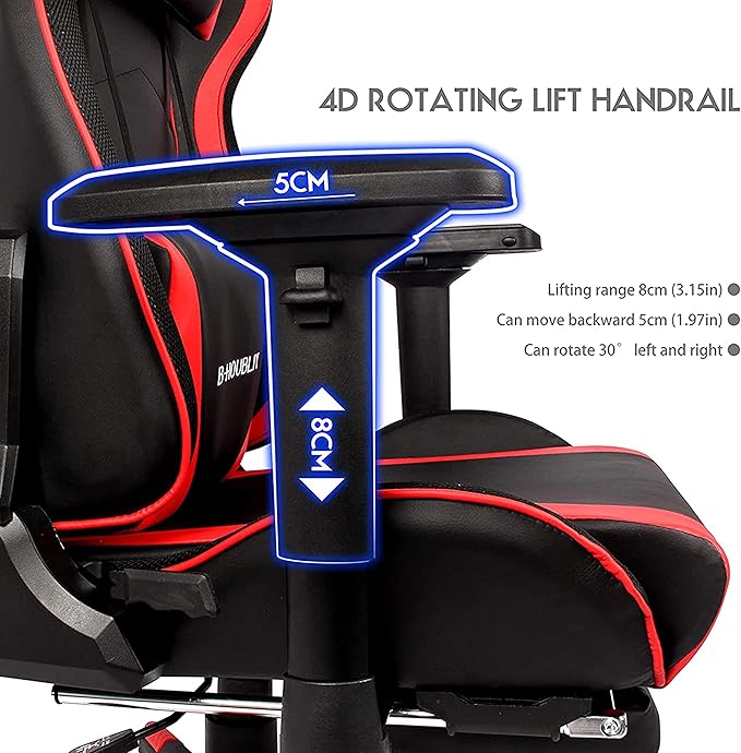 TBQATNTS 7-Point Massage Gaming Chair Video Gaming Chair with Speakers and LED/RGB Lights Ergonomic Computer Chair with Footrest and Lumbar Support 180 Degree Tilt High Back Office Chair.Black