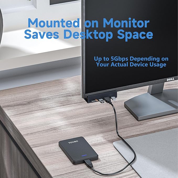 USB C Hub Clamp Aluminum 2-Port USB 3.0 USB C Data Port SD/TF Card Reader for 0.39''-1.18'' Thickness Desktop PC DesksMonitor Stand Desktop Powered USB Hub and Cell Phone Holder (Black)