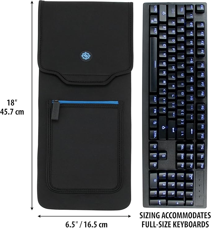 Enhance Keyboard Sleeve Travel Case for Full-Size Mechanical and Standard Gaming Keyboards up to 18 Inches with Rugged Neoprene Construction Zipper Mouse Storage and Cable Storage Pouch