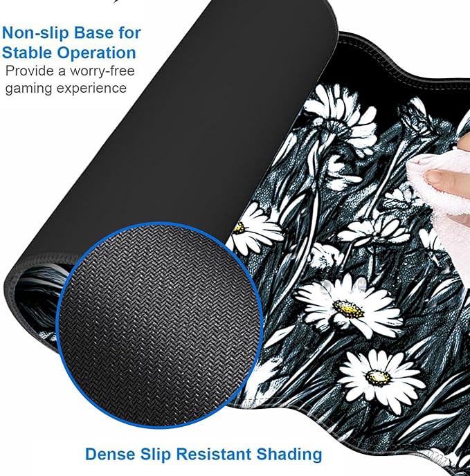 Large Gaming Mouse Pad Keyboard Wrist Rest Pad &amp Wrist Support Mousepad Set Stitched Edge Extended Non-Slip Base Memory Foam Desk Mat for Office HomeSunflowers and Daisies