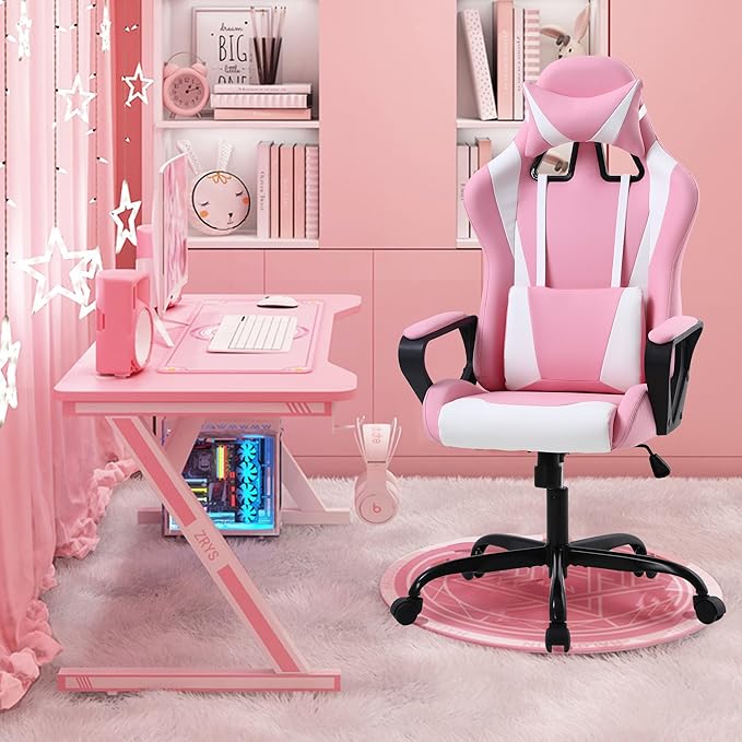 Gaming Chair High Back PU Leather Gaming Chairs Computer Chair with Armrest Headrest and Lumbar Support for Kids Teen Adults Men Women Height Adjustable Gamer Chair Computer Chairs for Adults