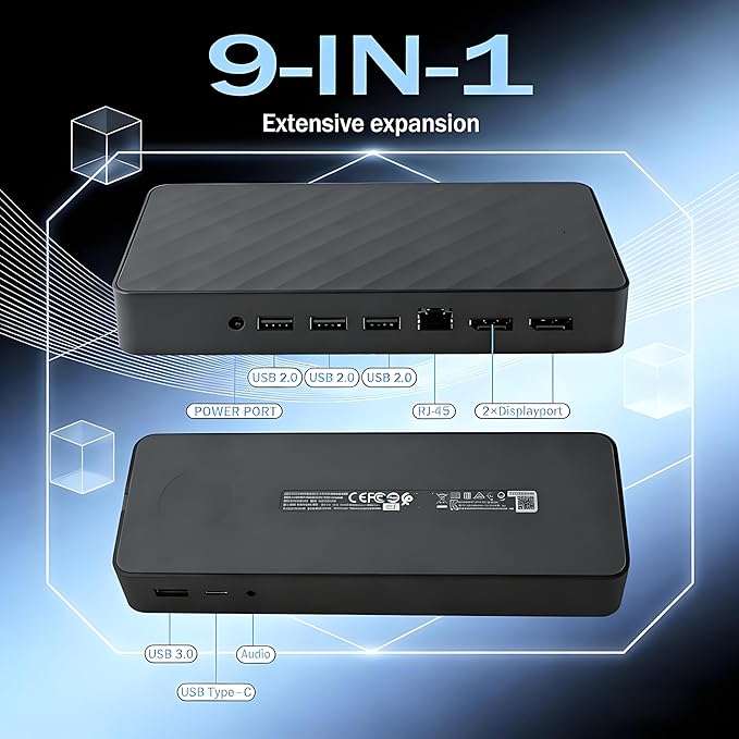 9in1 Universal Docking Station 2 Monitors(1MK33AA#ABA) Compatible with HP Universal Docking Station (1MK33AA#ABA) USB C Hub with 2xDPRJ45Max 90W PD3xUSB 2.01xUSB-C