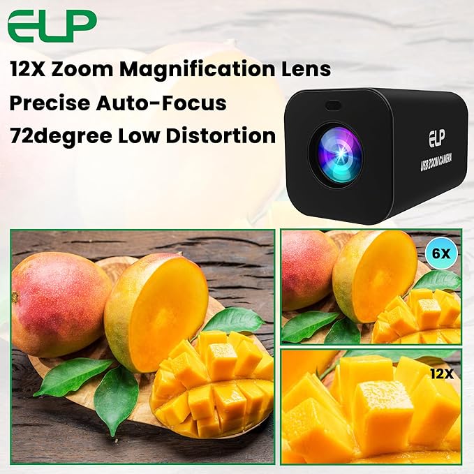 ELP 12X Zoom 4K 30fps USB Camera 1080P 60fps HDMI USB Webcam Autofocus Manual Focus PC Web Cam H.265 H.264 High Speed Web_Camera for Church Streaming Video Conference