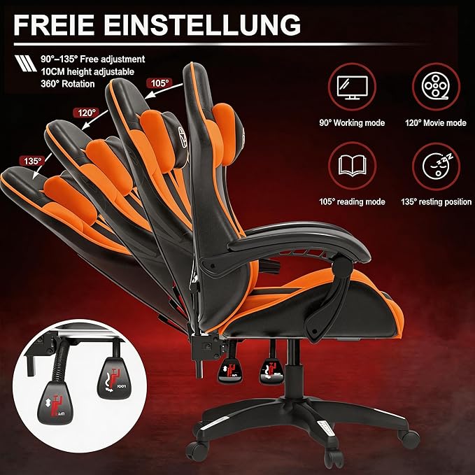 Video Game Chairs Ergonomic Gaming Chair Computer Gaming Chairs Leather Home Office Desk Chair sillas para escritorioBack Recliner Height Adjustable (Red+Black)