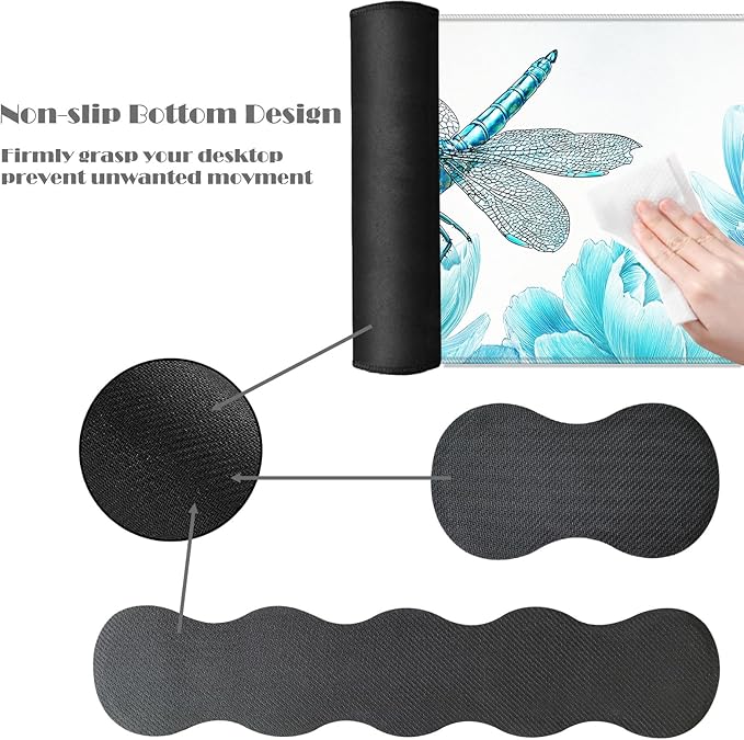 Ergonomic Keyboard Wrist Rest &amp Mouse Pad Wrist Rest SetXL Gaming Desk Mat 31.5x 11.8Non-Slip BaseMemory FoamEasy Typing Pain Relief for Office &amp HomeDragonfly Blooming Flower
