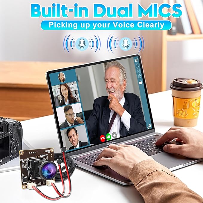 ELP 5MP USB Camera Module with Dual Microphone for Computer &amp Laser Engraver - 1944P USB Security Camera for Raspberry Pi (120 Low Distortion Lens)