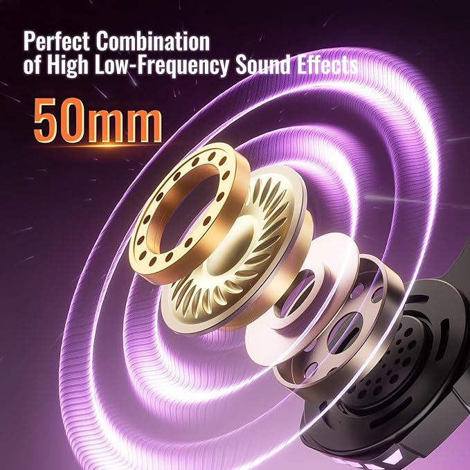 BINNUNE 2.4GHz Wireless Gaming Headset Bluetooth 5.3 Gaming Headphones with Noise Canceling Mic 120H Ultra-Long Battery 50mm Drivers Multi-Platform for PC / PS5 /PS4/ Switch/Mobile Purple