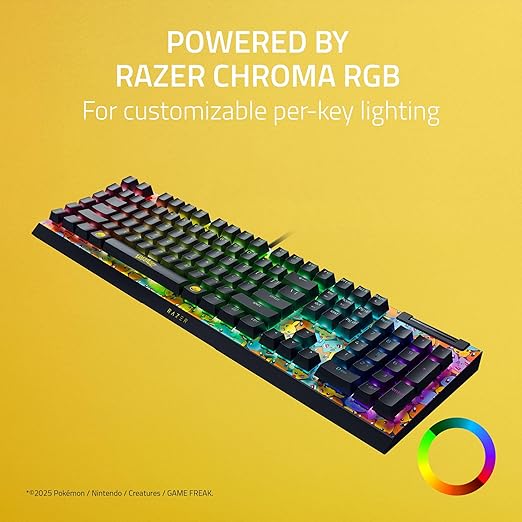 Razer BlackWidow V4 X Mechanical Gaming Keyboard: Green Switches Tactile &amp Clicky - 6 Macro Keys - Chroma RGB - Doubleshot ABS Keycaps - Sound Dampening &amp Stabilizers - Pokémon Edition