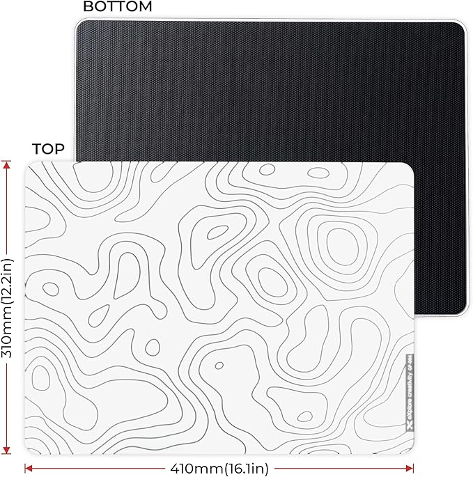 XVX White Topograph Glass Mousepad 4.0 Hard Mouse Pad for GamingUltra-Smooth Micro-Etched Surface Mouse Mat with Non-Slip Rubber Base(410mm*310mm)