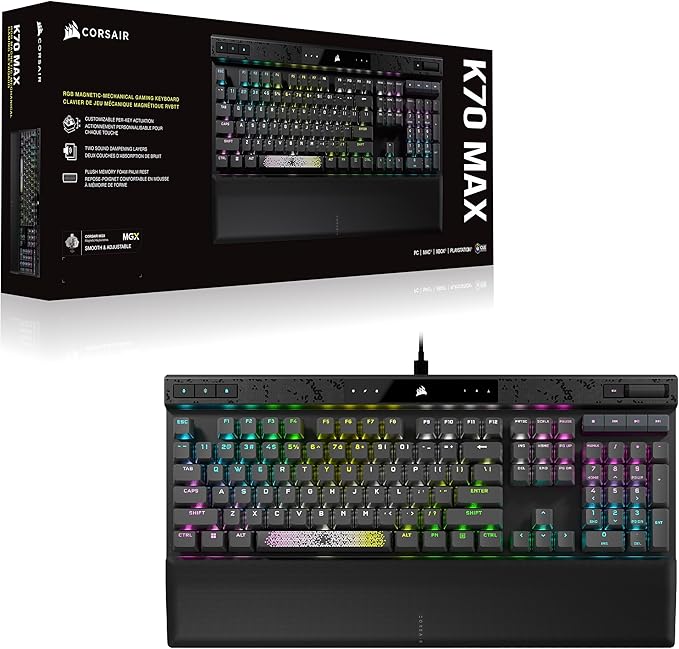 CORSAIR K70 MAX RGB Magnetic Mechanical Wired Gaming Keyboard – MGX Adjustable Switches Simultaneous SOCD and Rapid Trigger PBT Double-Shot Keycaps Sound Dampening 8000Hz Polling QWERTY NA Black