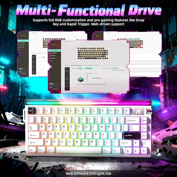 ATTACK SHARK R85 HE 75% Magnetic Wired Gaming Keyboard8KHz Polling Rate Rapid Trigger0.005mm RT Precision256K Scan RateCustom Hot-SwappableWeb Driver PC Keyboard for Gamer/Win/MacStarlight White
